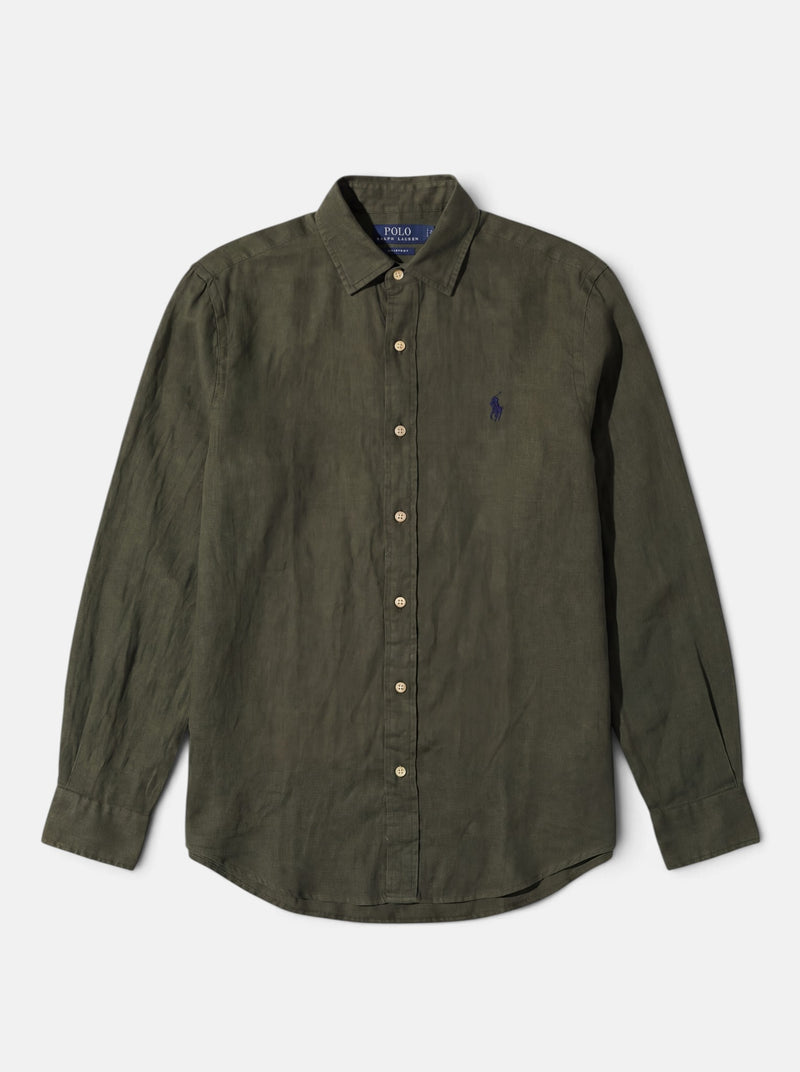 מכופתרת פשתן ירוק זית לוגו נייבי Polo Ralph Lauren