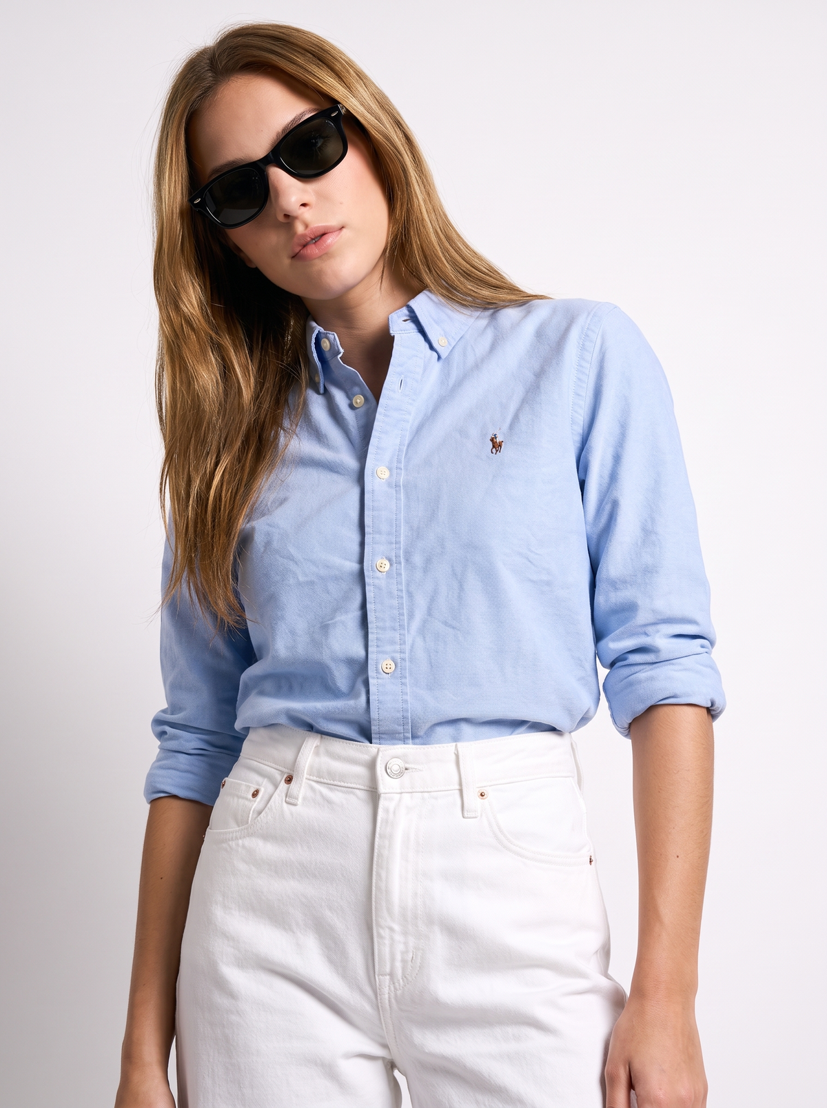 מכופתרת אוקספורד תכלת לנשים לוגו צבעוני Polo Ralph Lauren