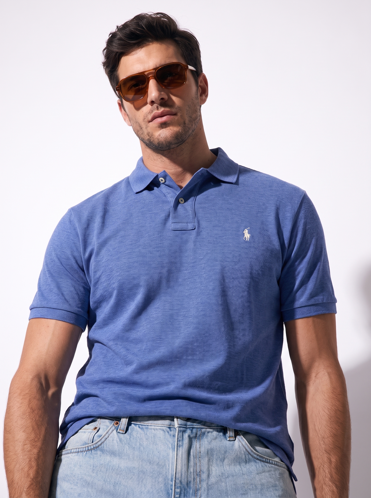 חולצת פולו כחול ים לוגו לבן Polo Ralph Lauren