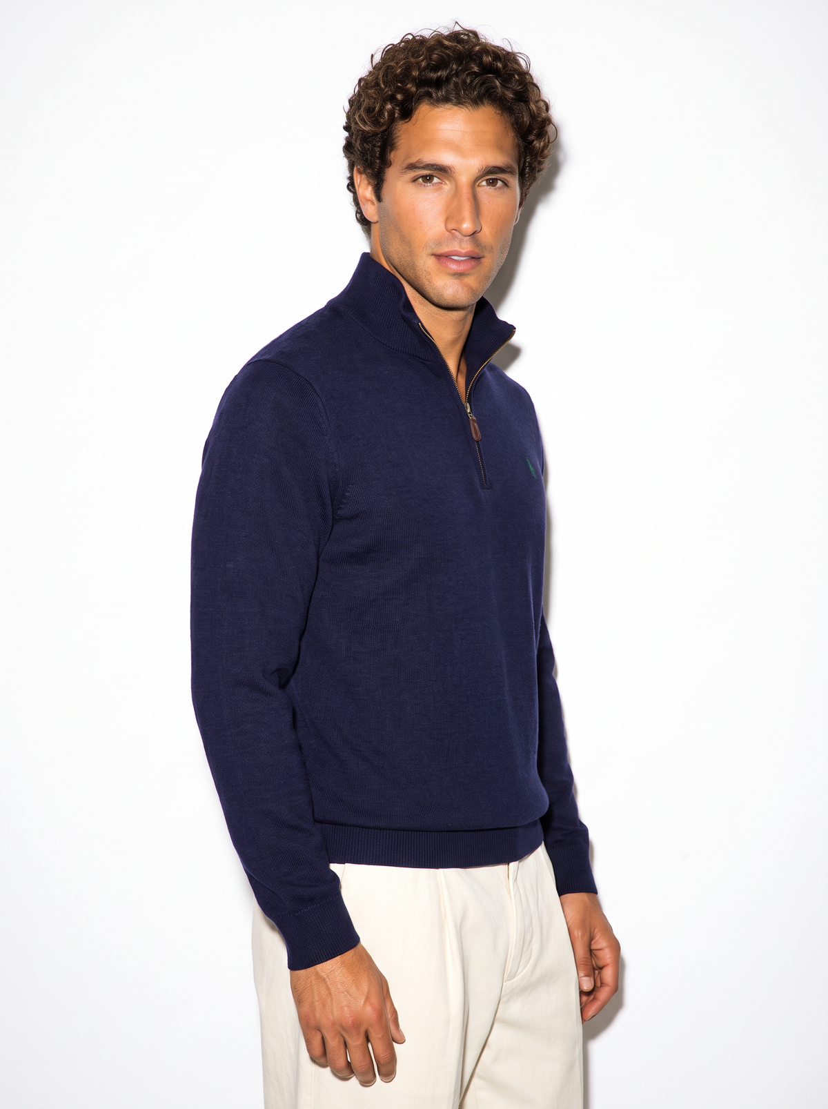 סריג חצי רוכסן נייבי לוגו ירוק Polo Ralph Lauren