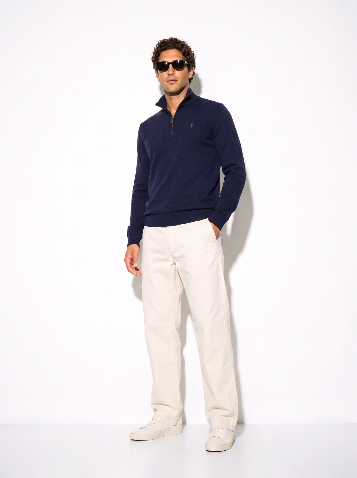 סריג חצי רוכסן נייבי לוגו ירוק Polo Ralph Lauren