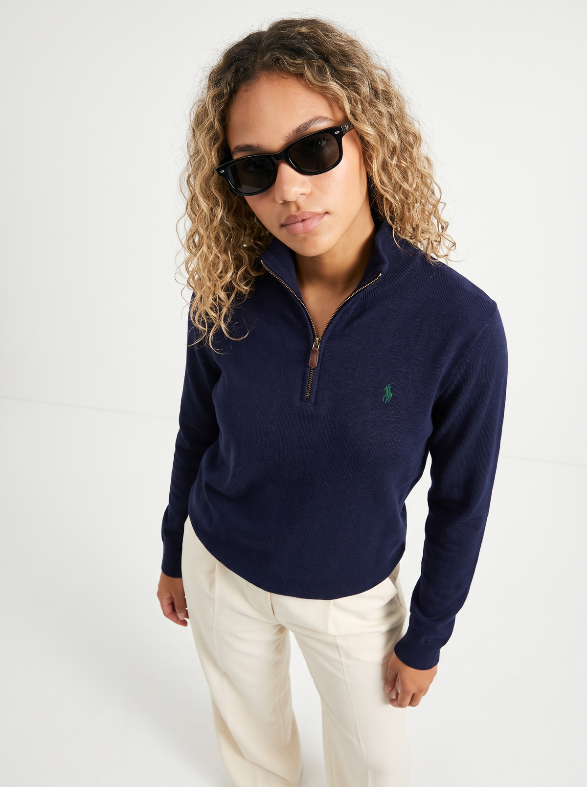 סריג חצי רוכסן נייבי לוגו ירוק Polo Ralph Lauren