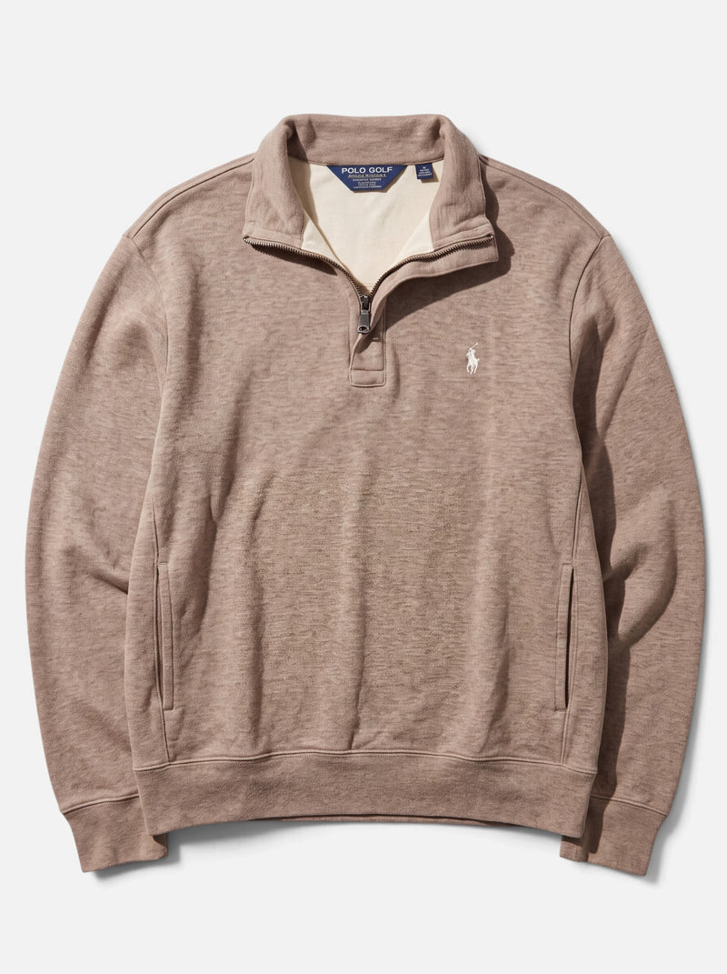 סריג חצי רוכסן חום לוגו לבן Polo Ralph Lauren