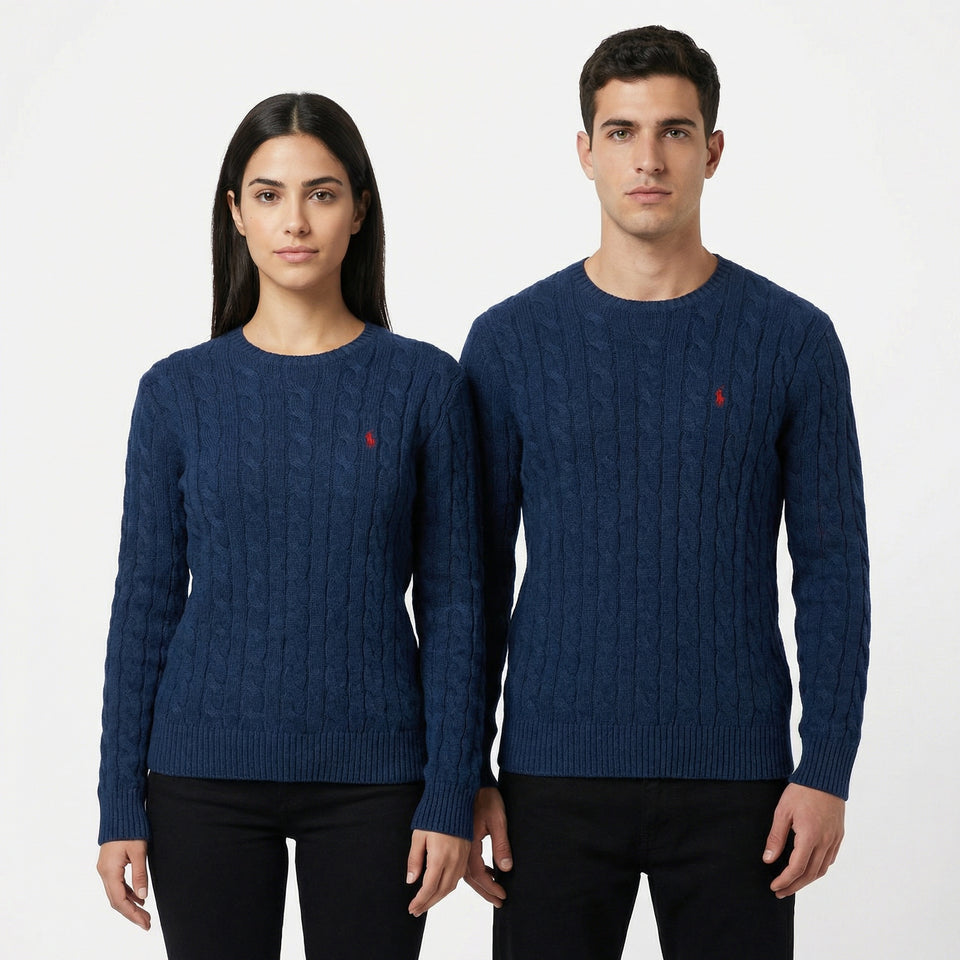 RL Navy Cable Knit Sweater & Red Logo (L)