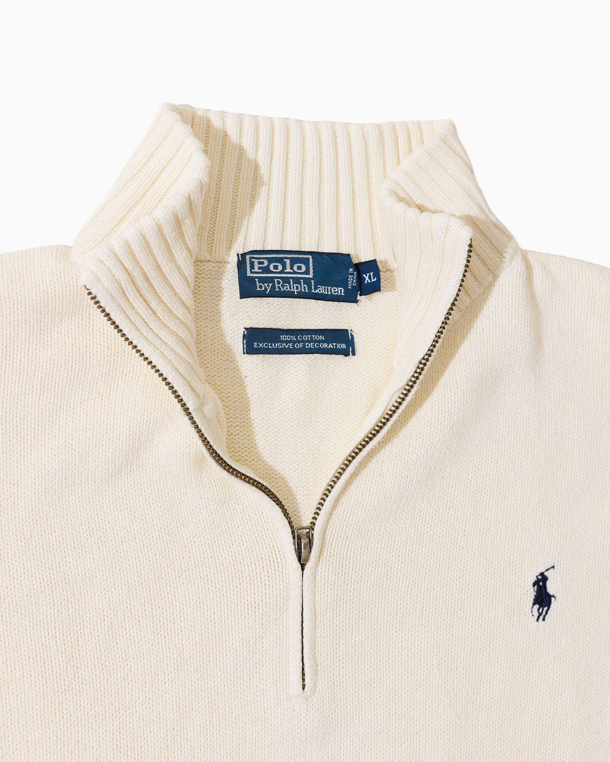 RL Cream Half-Zip Knit Sweater & Navy Logo (XL)