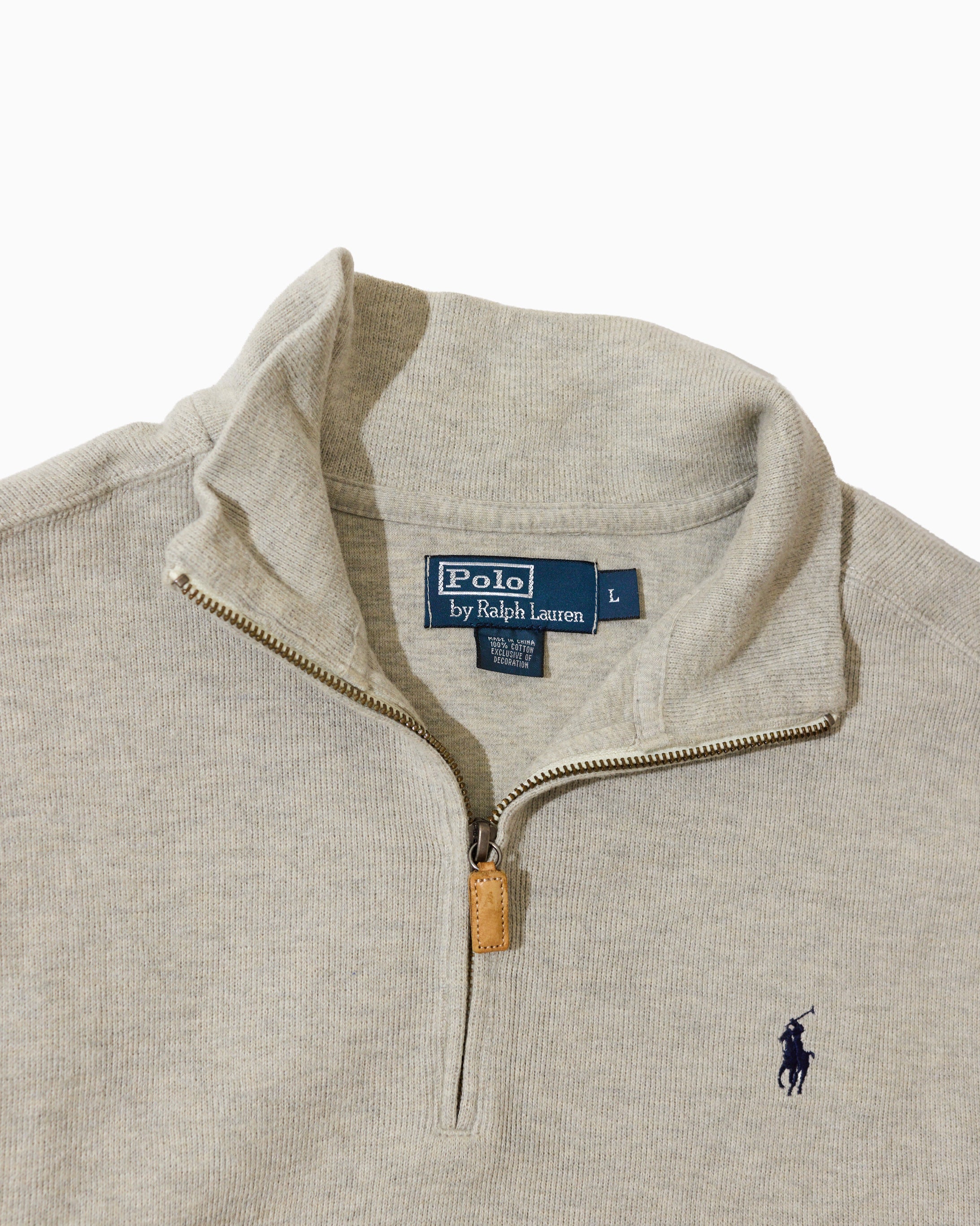 RL Oatmeal Half-Zip Knit Sweater & Navy Logo (L)