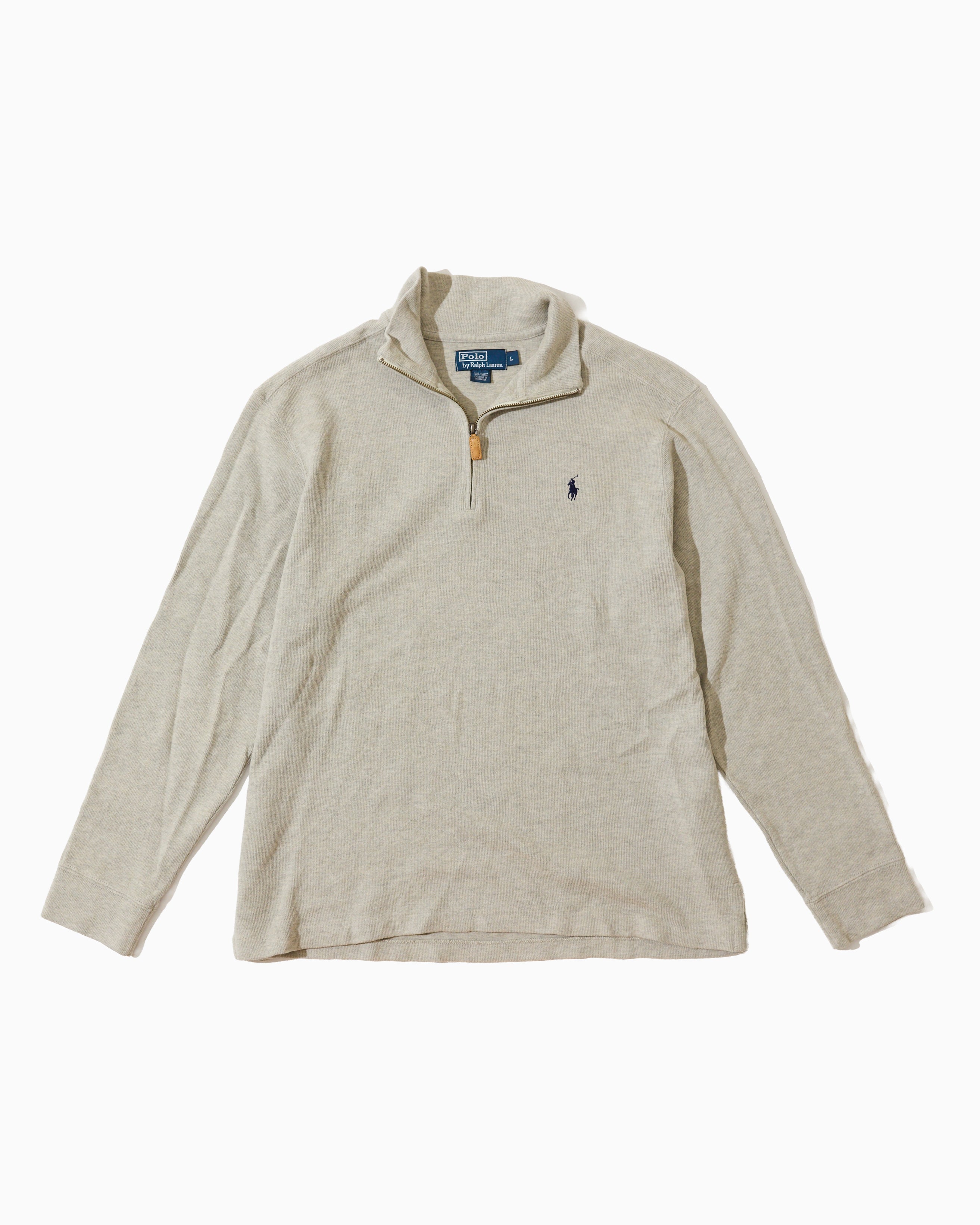 RL Oatmeal Half-Zip Knit Sweater & Navy Logo (L)