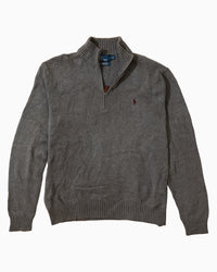RL Grey Half-Zip Knit Sweater & Red Logo (L)