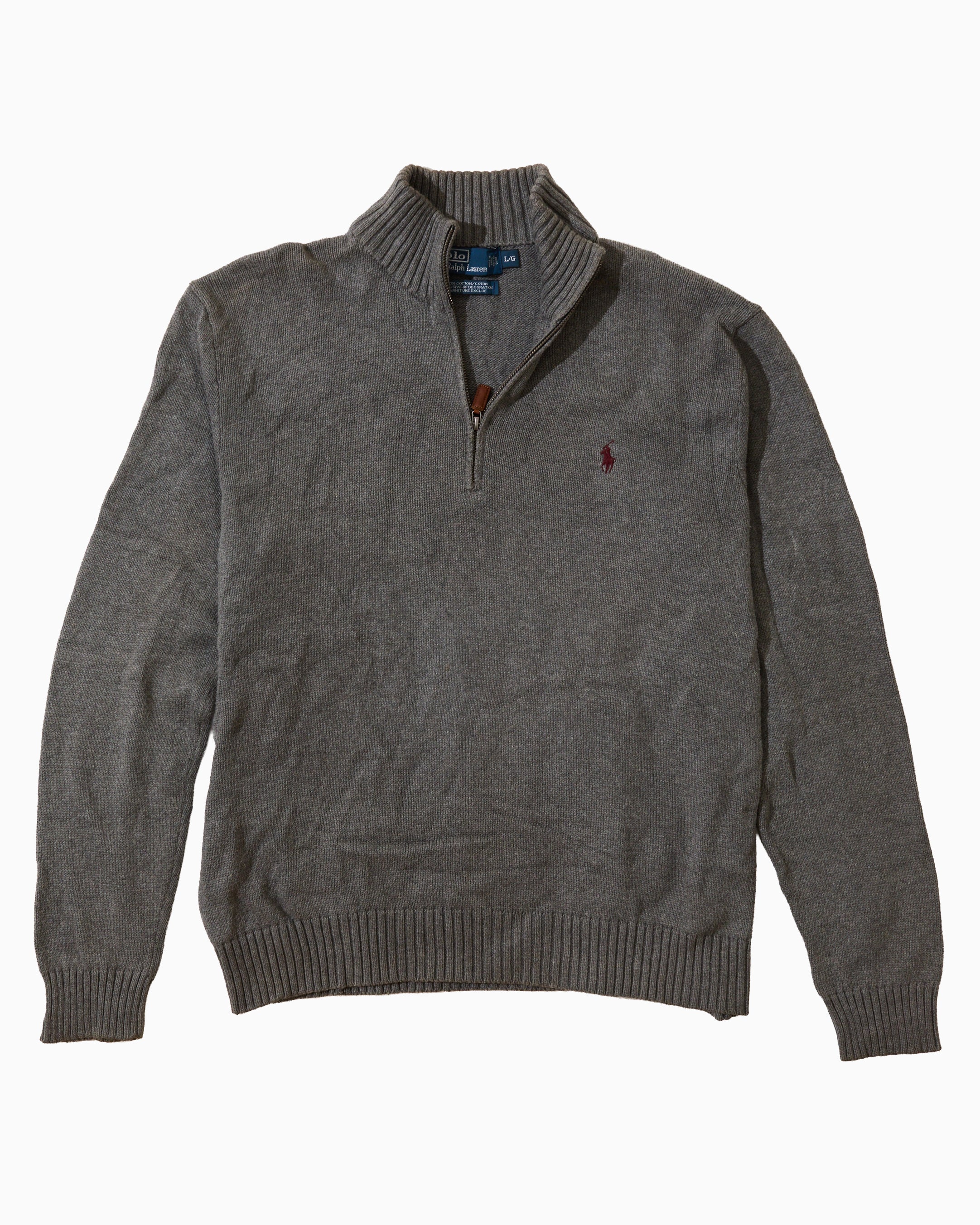 RL Grey Half-Zip Knit Sweater & Red Logo (L)