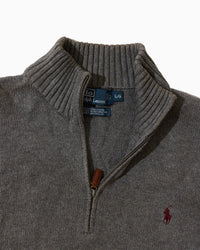 RL Grey Half-Zip Knit Sweater & Red Logo (L)