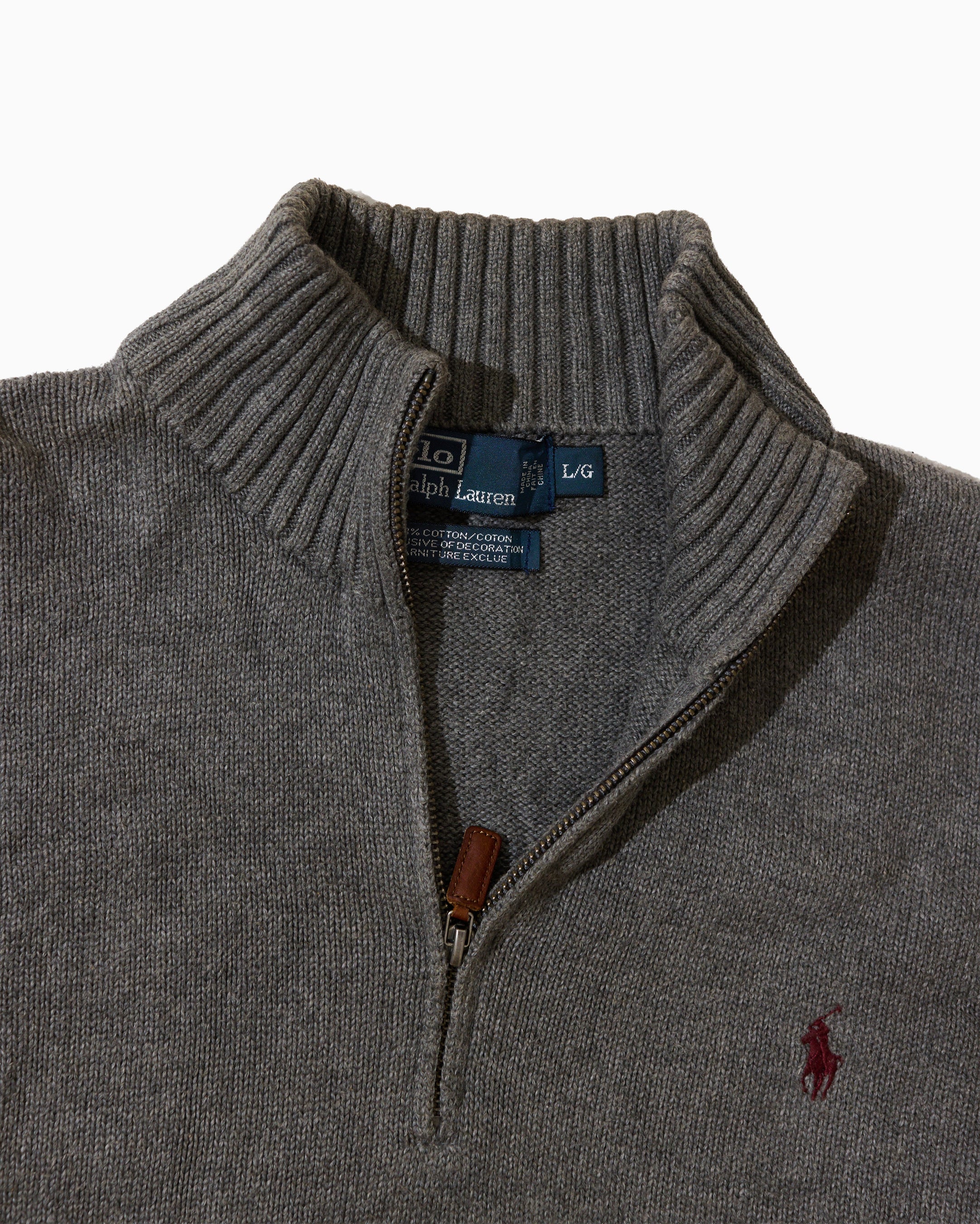 RL Grey Half-Zip Knit Sweater & Red Logo (L)