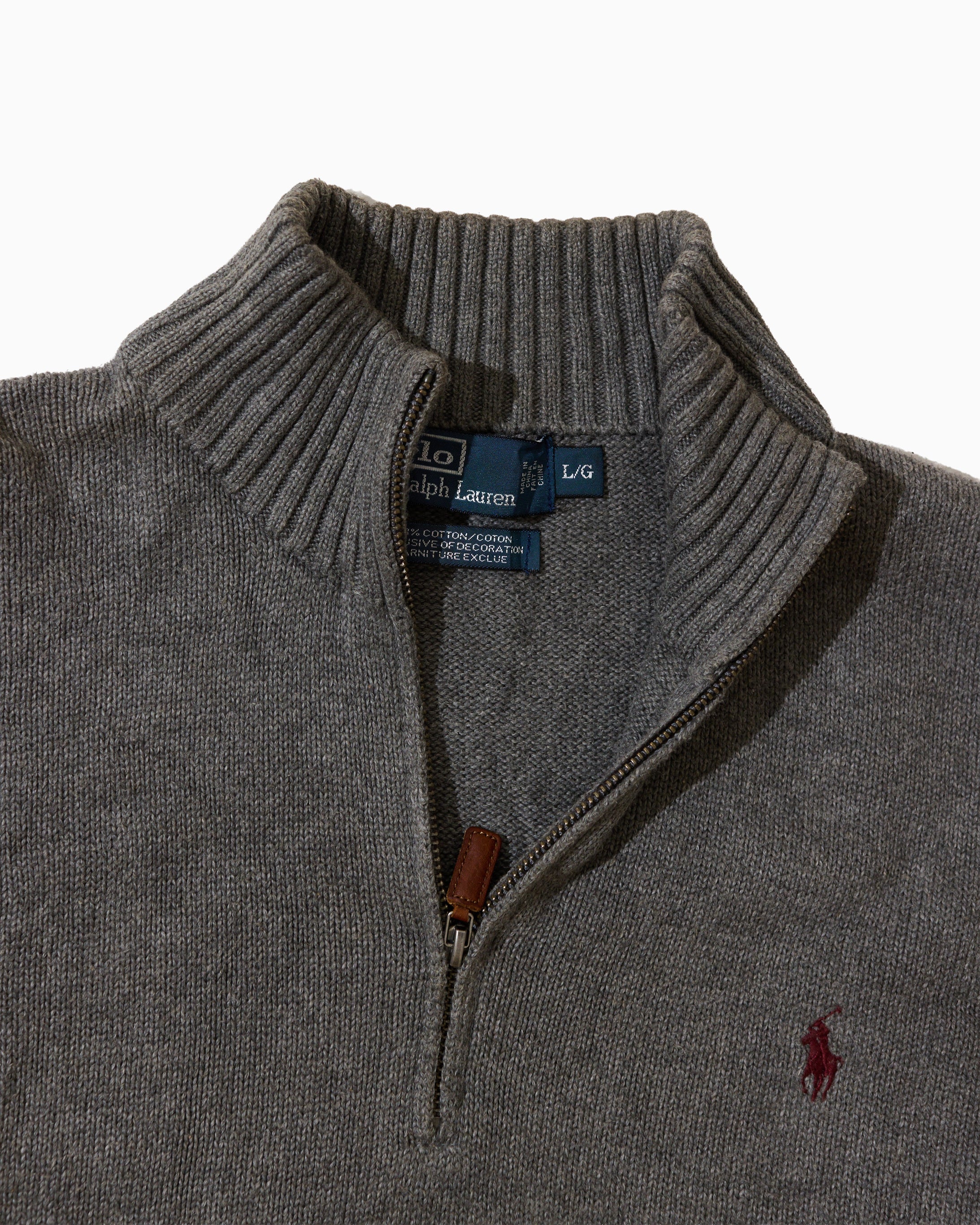 RL Grey Half-Zip Knit Sweater & Red Logo (L)