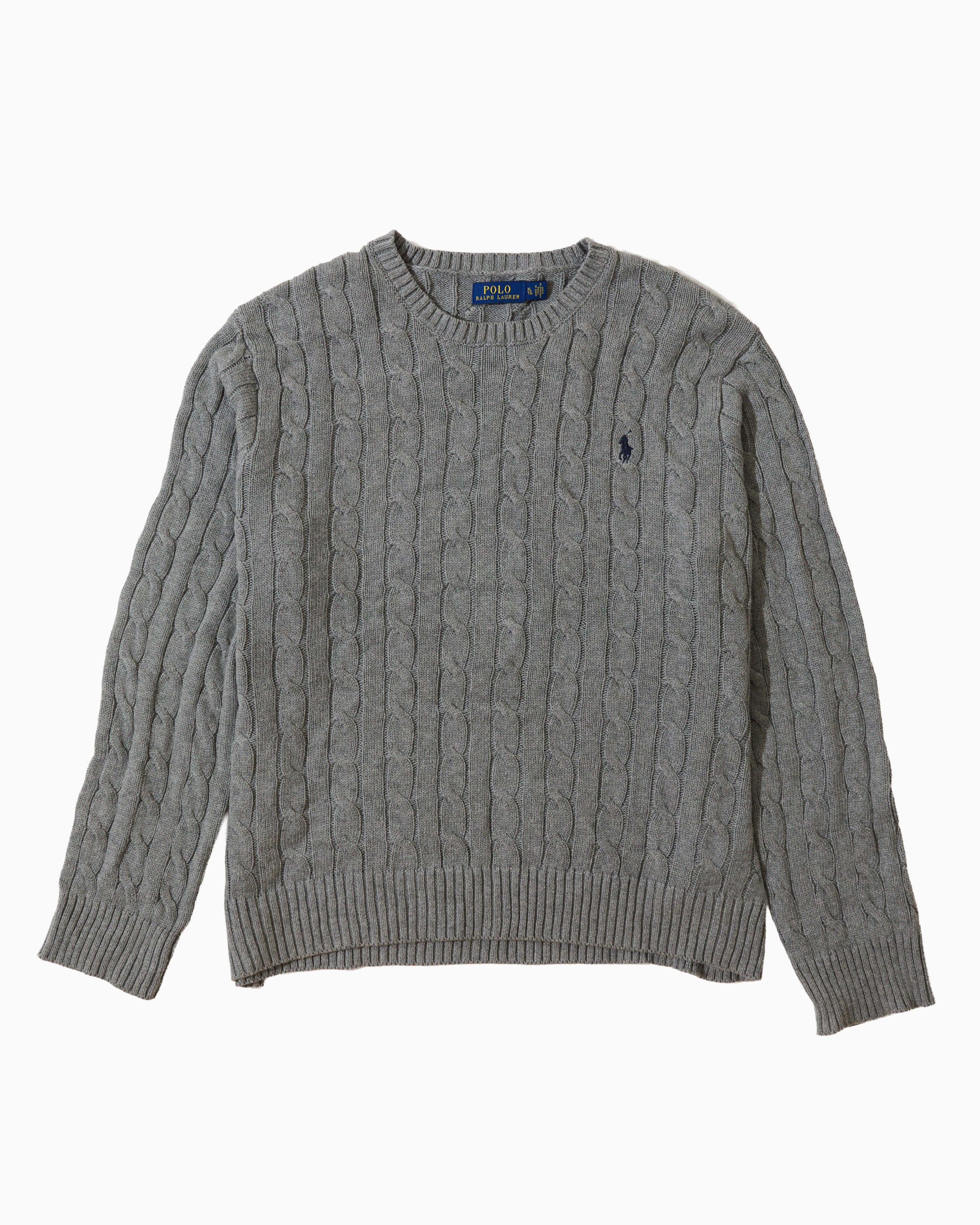 RL Grey Cable Knit Sweater & Navy Logo (XL)