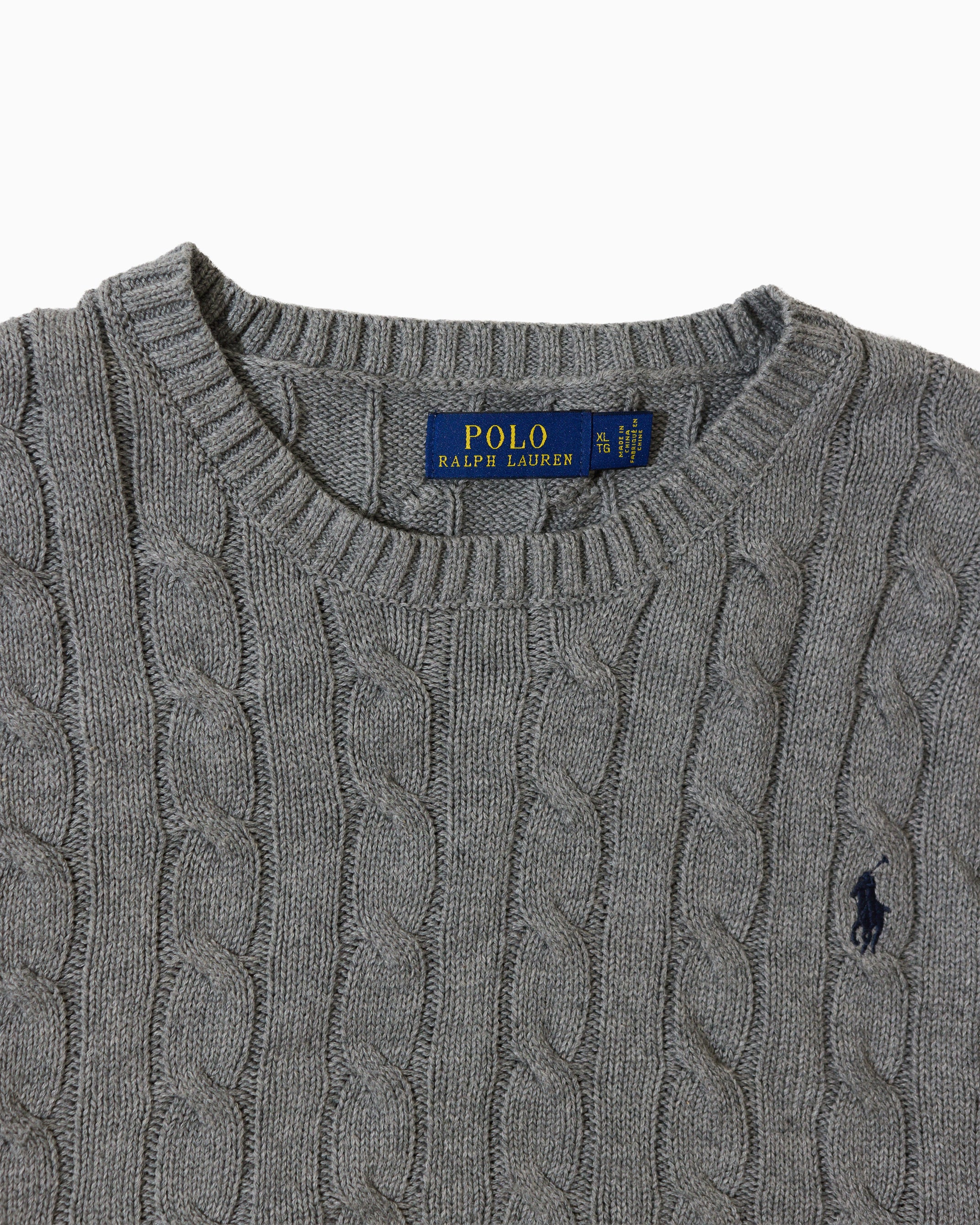 RL Grey Cable Knit Sweater & Navy Logo (XL)