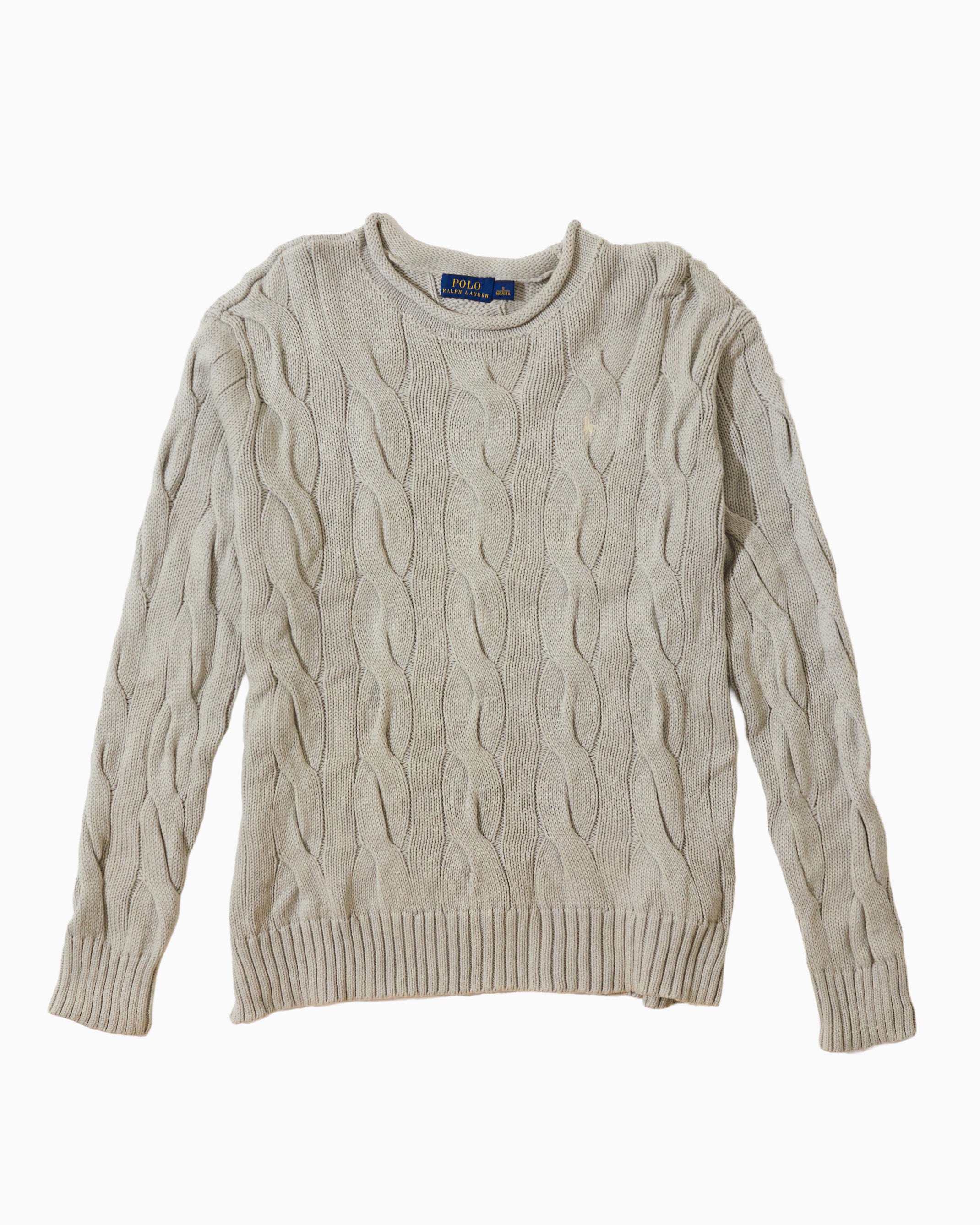 RL Light Grey Cable Knit Sweater & Navy Logo (S)