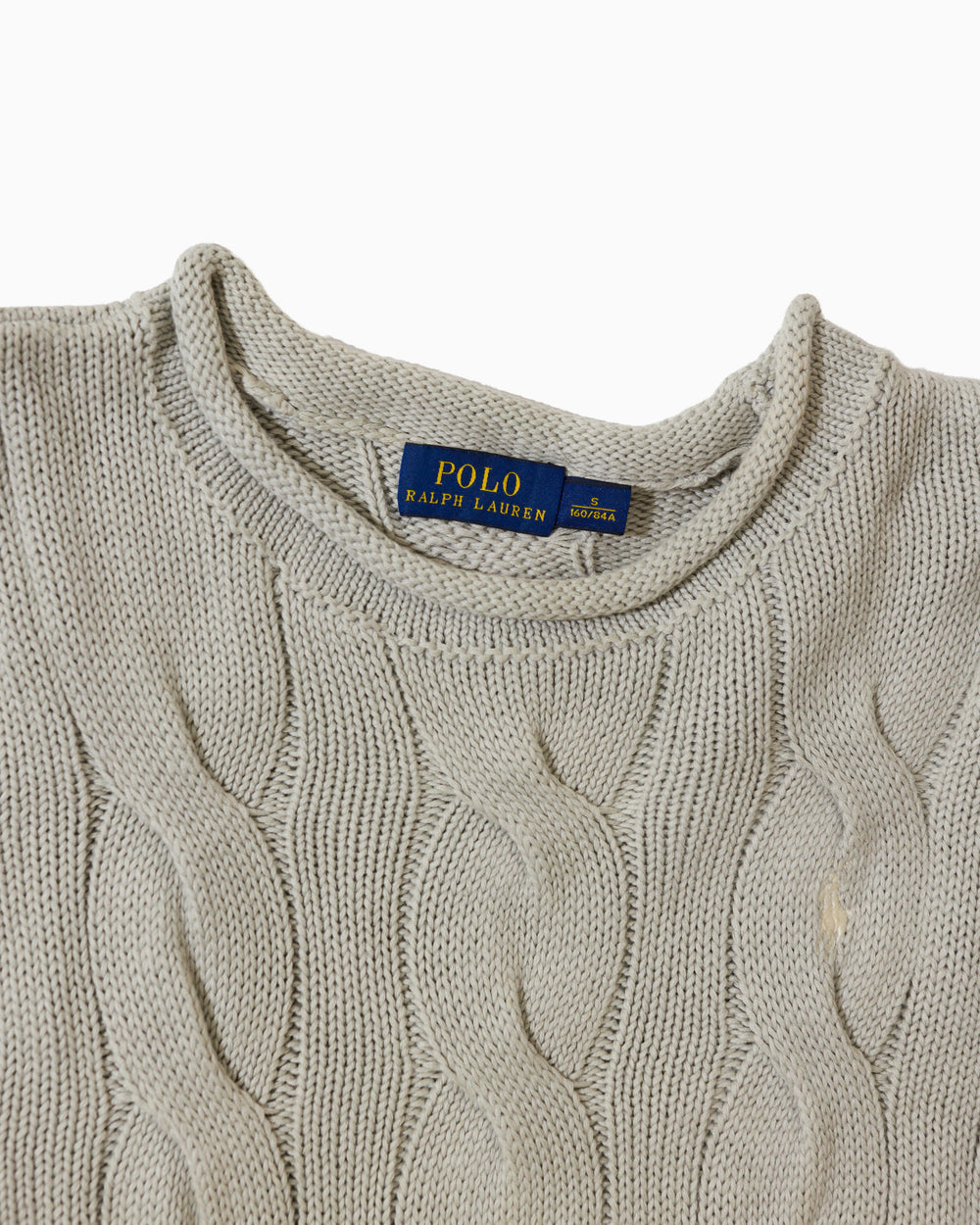 סריג צמות אפור מכותנה לוגו לבן Polo Ralph Lauren