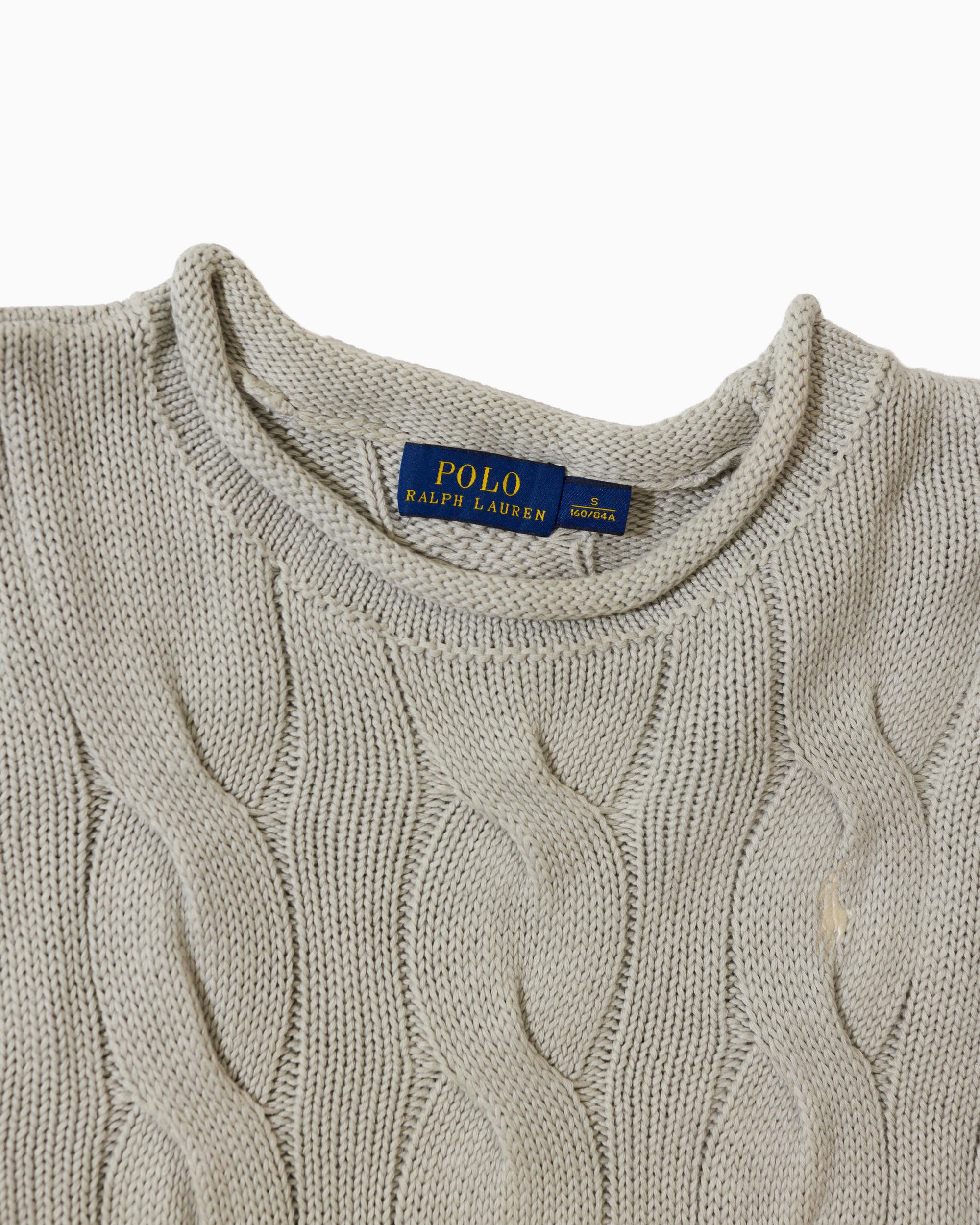 סריג צמות אפור מכותנה לוגו לבן Polo Ralph Lauren