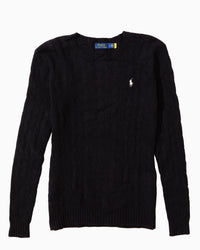 RL Black Cable Knit Sweater & White Logo (M)