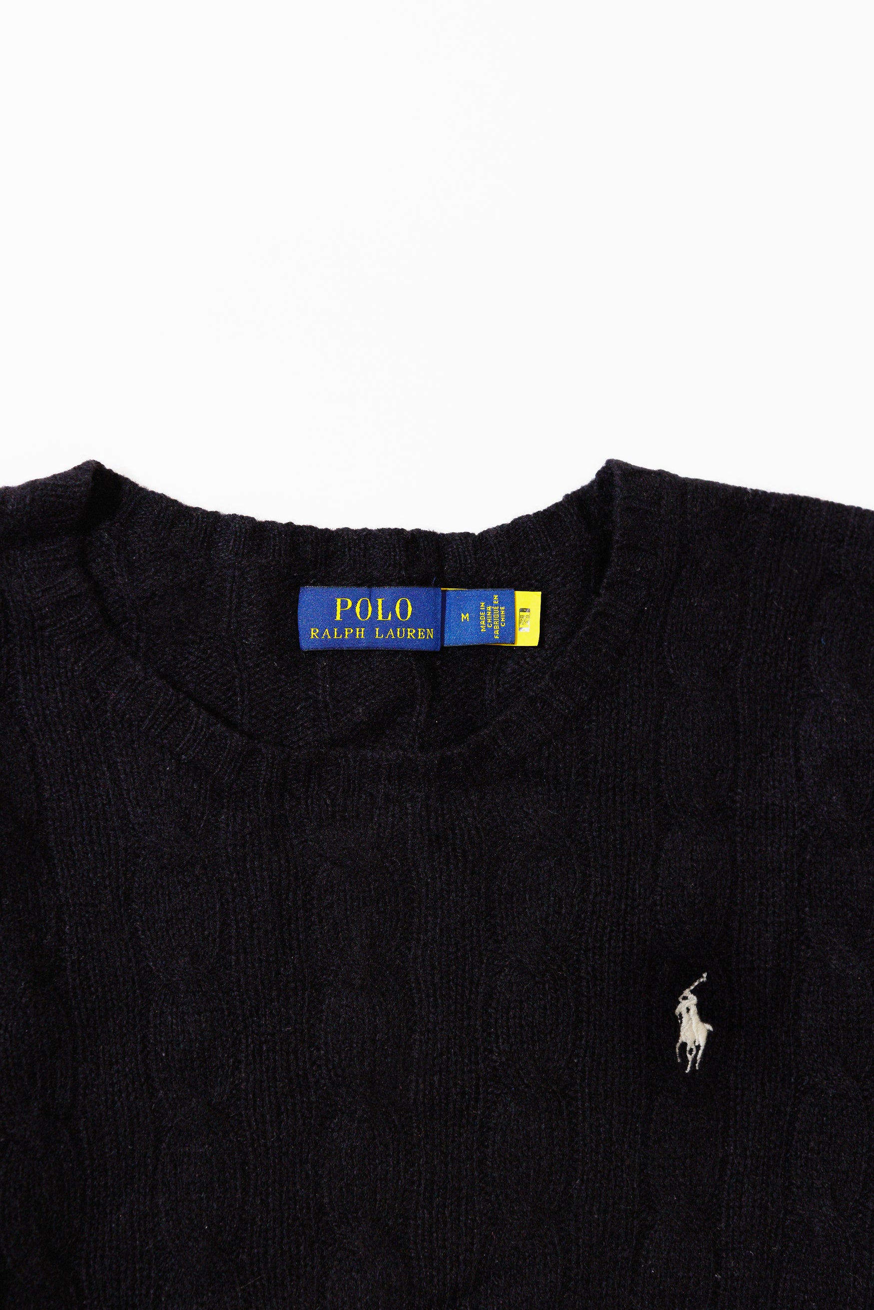RL Black Cable Knit Sweater & White Logo (M)