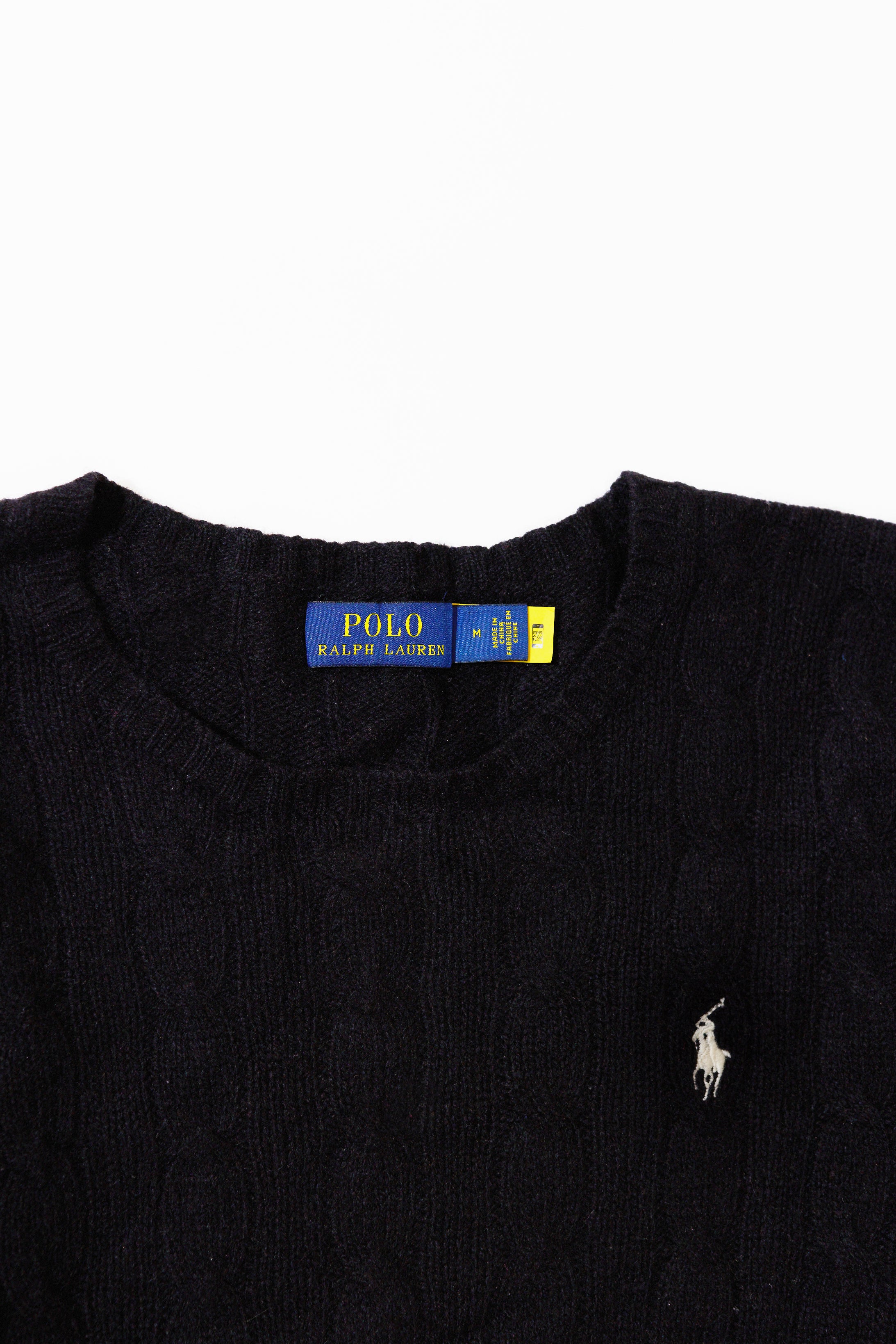 RL Black Cable Knit Sweater & White Logo (M)