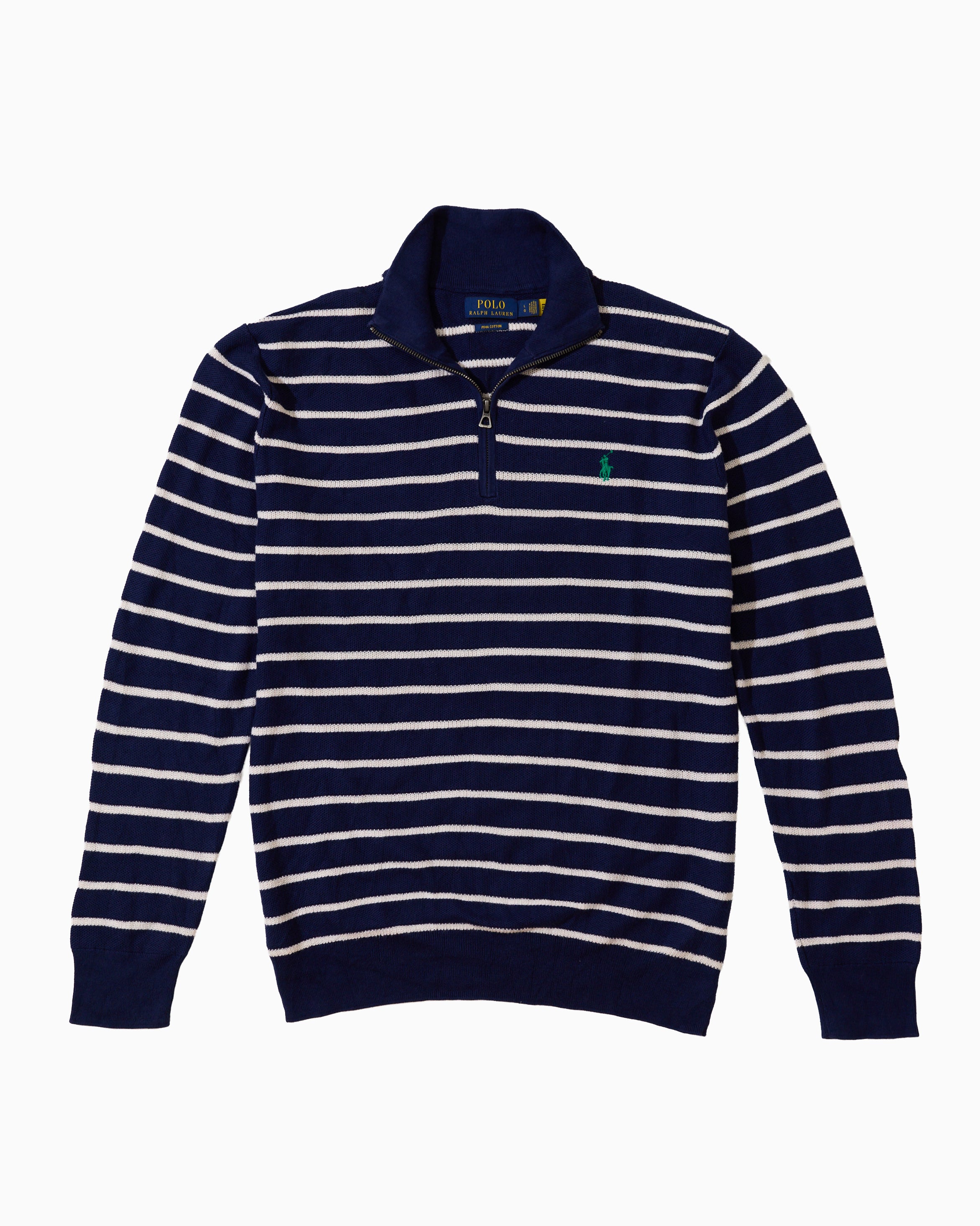 RL Navy Striped Half-Zip Knit Sweater & Green Logo (L)